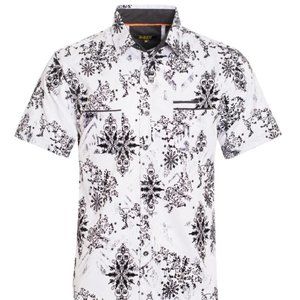 "White With Black" Short Sleeve Button Down Shirt
